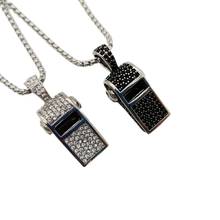 2020  New arrival 316L Stainless steel whistle pendant necklace full CZ stones high quality whistle men women fashion necklace 2024 - buy cheap