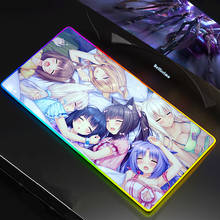 Mousepad mause teclado tapete de mesa jogo de borracha sem deslizamento tapete de rato led mousepad nekopara japão anime menina rgb 2024 - compre barato