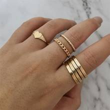 Conjunto de 7 unids/set de anillos sencillos para mujer, conjunto de anillos de dedo de Color dorado Irregular con corazón bohemio, joyería para fiesta de boda en la playa 2024 - compra barato