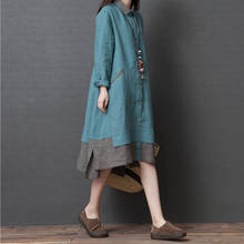 Vestido camisero informal de algodón y lino de manga larga para mujer, traje holgado de talla grande con contraste de colores, primavera 2020 2024 - compra barato