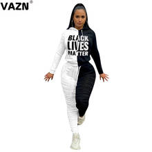 VAZN 2020 Gym Fitness Modern Style Women Patchwork Letter Long Sleeve Bandage Set Casual Beach Clothing Ladies Women Sets 2024 - buy cheap