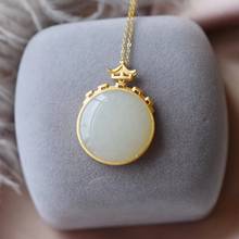 big size white Jade necklace for women silver jewelry round pure natural jade good lucky stone real 925 silver gold plated gift 2024 - buy cheap