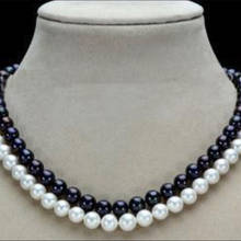 Free shipping Natural pearl 2 row 7-8mm pearl beads black white freshwater cultivation round pearl gems diy necklace 17-18inch 2024 - buy cheap