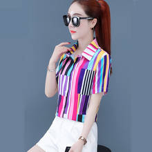 Korean Fashion Chiffon Women Blouses Office Lady Shirt and Blouse Summer Vintage Short Sleeve Shirts Black Womens Tops 2024 - buy cheap