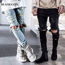 Мужские байкерские джинсы DIAOOAID, рваные зауженные брюки в стиле хип-хоп, уличные дизайнерские штаны с потертостями, 2018 2024 - купить недорого