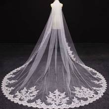 2020 Luxury Wedding Veils Cathedral Length One Layer Lace Appliqued Edge Tulle Bridal Veils For Women Hair Accessories 2024 - buy cheap