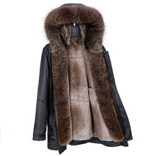 2020 new rabbit fur liner pie overcoming mid-length hooded raccoon fur collar overcoming coat men 2024 - buy cheap