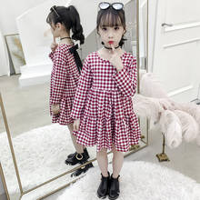 Vestido de primavera a cuadros para niña, ropa informal de manga larga con lazo para niña de 4 a 13 años, de algodón, princesa 2024 - compra barato