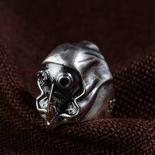 S925 Sterling Silver color Skull Ring Vintage Punk Thai Silver color Skeleton Adjustable Steam Crow Open Ring for Men Jewelry 2024 - buy cheap