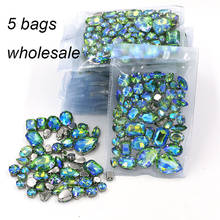 Envío gratuito venta al por mayor 5 bolsas de forma mixta verde AB Cristal de diamantes de imitación de plata de cristal de base para coser en diamantes de imitación diy ropa 2024 - compra barato