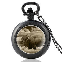 Relógio de bolso com pingente animal americana, design preto vintage de quartzo, relógio de bolso com cúpula de vidro para homens e mulheres, colar de horas de presente 2024 - compre barato