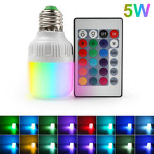 E27 RGB светодиодные лампы 5 Вт беспроводной прожектор Светодиодные лампы с пультом дистанционного управления 16 цветов вечерние бар Домашнее освещение AC85-265V 2024 - купить недорого