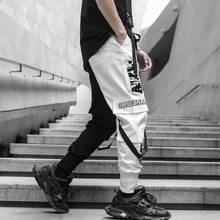 Men black white patchwork casual techwear cargo pants punk hip hop streetwear joggers man vintage slim fit sweatpants 2024 - buy cheap