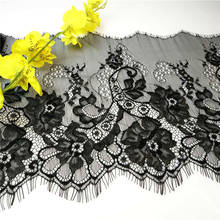 Tela de encaje de pestañas negras, 3 metros/lote de 24cm-28cm de ancho, hecha a mano de alta calidad, DIY 2024 - compra barato