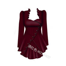 Medieval dia das bruxas 5xl plus size outono vestido feminino gótico steampunk queimado manga rendas até solto camisetas blusas preto vermelho 2024 - compre barato