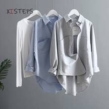 Frosted Thick Women Shirts 2021 Autumn Vintage Female Blouses Button Up Solid Office Lady Work Tops Blue Grey Ladies Clothings 2024 - buy cheap