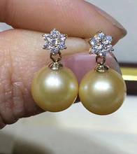 O envio gratuito de charme lindo 9-10mm SouthSea pearl earring 18k de ouro maciço 2024 - compre barato