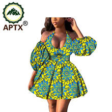 African Dress For Women Floral Sexy Dashiki Ankara Style Knee Length Wax Pure Cotton Off The Shoulder V Collar Princess Fashion 2024 - buy cheap