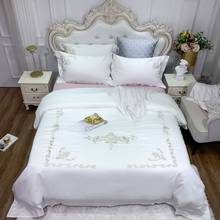 White egyptian cotton gold embroidery Bedding Set Bed cover queen king size Bedsheet Duvet Cover 4pcs Bed set parure de lit 2024 - buy cheap