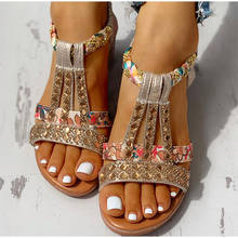 Mcckle sandálias femininas verão bohemia plataforma cunhas sapatos de cristal gladiador roma mulher praia sapatos casuais elástico feminino 2024 - compre barato