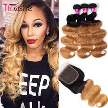 Tinashe-mechones ombré con cierre, extensiones de cabello humano brasileño ondulado con cierre, 1B, 27, rubio miel 2024 - compra barato