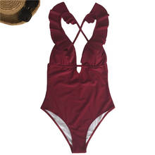 YICN One-piece Swimsuit Falbala Deep V neck Sexy Bikini Set 2021 New Ladies Beachwear Bathing Suit Swimwear Brazilian biquini 2024 - buy cheap