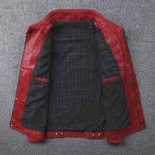 Genuine Men Real Sheepskin Motorcycle Biker Leather Jacket Casual Slim Male Red Autumn Winter jaqueta de couro 2024 - compre barato
