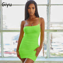 Giyu сексуальное Клубное вечернее летнее платье для женщин 2020 элегантные флуоресцентные неоновые платья на одно плечо с открытой спиной Ruch Mini Bodycon Vestidos 2024 - купить недорого