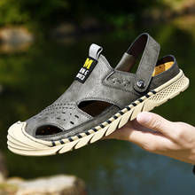 Sandálias masculinas antiderrapantes para o verão, sapatos de praia feitos à mão, sandália de couro genuíno, macio, 2021 2024 - compre barato