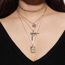 Fashion Long Chain Gun Cross Pendant Necklace For Women Layered Necklace Christ Choker Multi Necklace Vintage Retro Jewelry 2024 - buy cheap