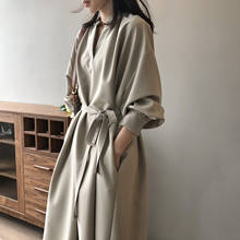 Spring Solid V-neck Loose Dress Women 2021 New Korean Casual  Vintage Long Sleeve  Elegant Lace Up Long Dress 2024 - buy cheap