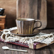 Juego de taza y platillo de café de cerámica gruesa, taza de café japonesa Retro hecha a mano, taza artística de Café Manual de cerámica 2024 - compra barato