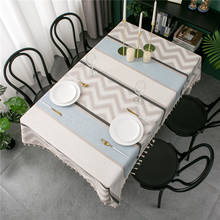 Toalha de mesa de jantar geométrica, estilo nórdico simples, listrado, de flanela 2024 - compre barato