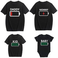 Family Matching Clothes Matching Outfit Funny Battery Clothes Dad Mom Boy Girl T-shirt Family Look Daddy Mommy Me Baby Kid Shirt 2024 - buy cheap