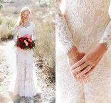 2019 романтическое кружевное свадебное платье, скромное уникальное платье с длинными рукавами, свадебное платье для невесты в деревенском саду, изготовленное на заказ, большие размеры 2024 - купить недорого