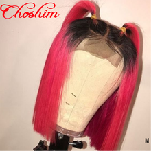 Peluca de cabello humano Remy con encaje frontal para mujer, pelo corto BOB, prearrancado, sin pegamento, Malasia, 1B/rosa, 13x4 2024 - compra barato