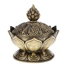 Lotus Incense Smoke Cone Aroma Burner Holder Stove Backflow Censer Decor-Bronze 2024 - buy cheap