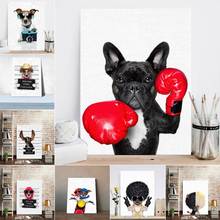 Nordic Style Boxing Dog Canvas  Painting Art Print Poster Funny Cartoon Animal Wall Pictures For Kids Room Decoration 2024 - buy cheap