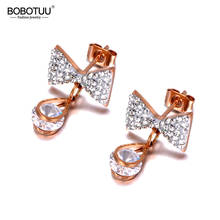 BOBOTUU Sparkling Titanium Stainless Steel Rhinestone Bowknot Earrings Fashion CZ Crystal Earrings For Women Girls BE20029 2024 - buy cheap