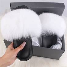 Real Fur Slippers Women Fox Wholesale Jamacia Fluffy Sliders Comfort Natural Feather Furry Summer Flats Sweet Ladies Shoes Logo 2024 - buy cheap