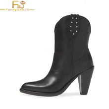 Черные ботильоны на высоком каблуке-шпильке; женские ботинки с острым носком; модная обувь с заклепками в форме пламени; обувь с острым носком размера плюс 13-16; FSJ 2024 - купить недорого