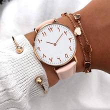Relógio casual feminino, relógio de pulso com pulseira de couro da moda, feminino, quartzo, criativo, árabe 2024 - compre barato