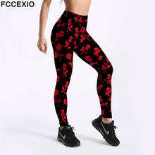 FCCEXIO Sexy Fitness Women Gym Leggings Push Up High Waist Red Rose skull print Workout Slim Leggins Fashion Casual Mujer Pants 2024 - buy cheap