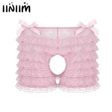 Mens Hot Male Lace Lingerie Gay Pouch Sissy Panties open crotch Crotchless Frilly Ruffled Lace Briefs Fetish Underwear Knickers 2024 - buy cheap