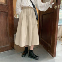Женская длинная юбка из хлопка и льна, винтажная юбка-трапеция с высокой талией и поясом на резинке, весна 2021 2024 - купить недорого