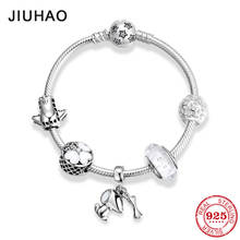 White tones 925 Sterling Silver Charm Bracelets For Women with aircraft Flower Beads Cute animal dog Pendants Bracelet Jewelry 2024 - buy cheap