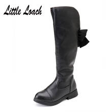 Girls Knee Length Long Boots Bow-knot Single Boots or Snowshoes Pu Leather Princess Low Heel Autumn Winter Black Students Shoes 2024 - buy cheap