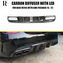 Carbon Fiber Rear Bumper Diffuser with Led Light for Benz W205 Sedan S205 Wagon C180 C200 C300 C43 with Amg Sport Bumper  & C63 2024 - buy cheap