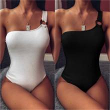 Sexy Solid One Piece Swimsuit One shoulder bikini 2020 High cut Push-up swimwear women monokini bathing suit New bodysuit 2024 - buy cheap