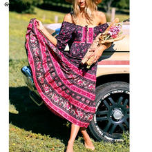 Gypsylady vestido floral vintage boho feminino, vestido maxi hippie estampado, faixas étnicas, botão, frente, meninas, roupas casuais de feriado 2024 - compre barato